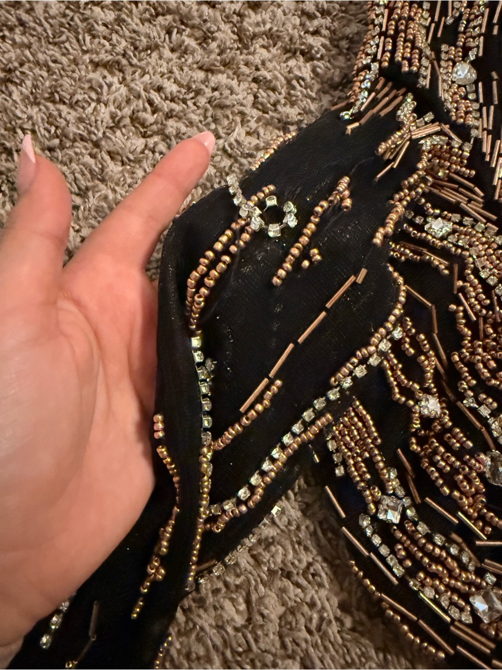 Mac Duggal Beaded Embellished Square Neck Long Sleeve Jersey Gown - Picture 8 of 13